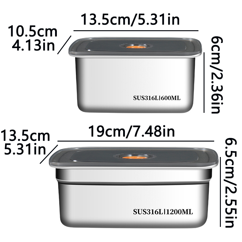 Bento Box - กล่องเก็บอาหารสแตนเลสเกรด 316 สำหรับแช่เย็นพร้อมฝาปิด กล่องเบนโตะแบบพกพาปิดสนิท กล่องอาหารกลางวันสำหรับแคมป์ปิ้ง