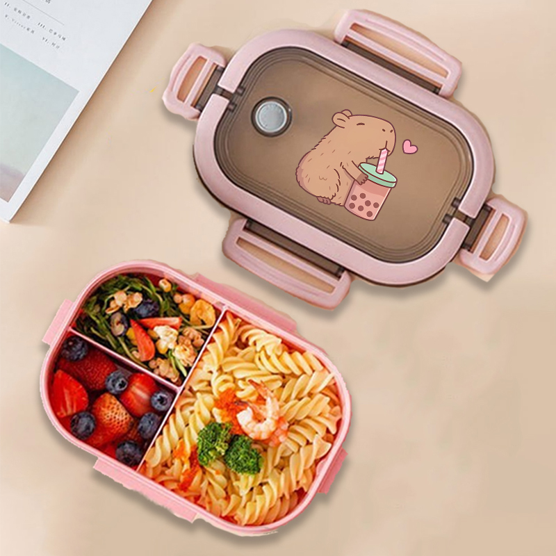Bento Box - กล่องข้าวกลางวันลายคาปิบาร่า ลายการ์ตูนอนิเมะ กล่องเก็บอาหารสำหรับเด็ก กล่องอาหารกลางวันสำหรับเด็กนักเรียน ปิกนิก กล่องอาหารกลางวันสำหรับเด็กชายและเด็กหญิง