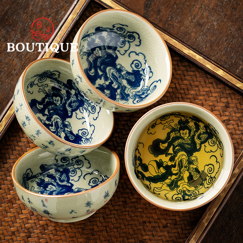 Japanese Pottery - ถ้วยน้ำชาโบราณสีฟ้าและสีขาว100มล. ถ้วยน้ำชา Master ญี่ปุ่นถ้วยส่วนบุคคลชุดน้ำชาจีนของใช้ในครัวเรือนอุปกรณ์ตกแต่ง
